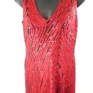 ❤️ Vintage Hong Ni Collection Red Beaded Flapper Style Sleeveless Evening Dress